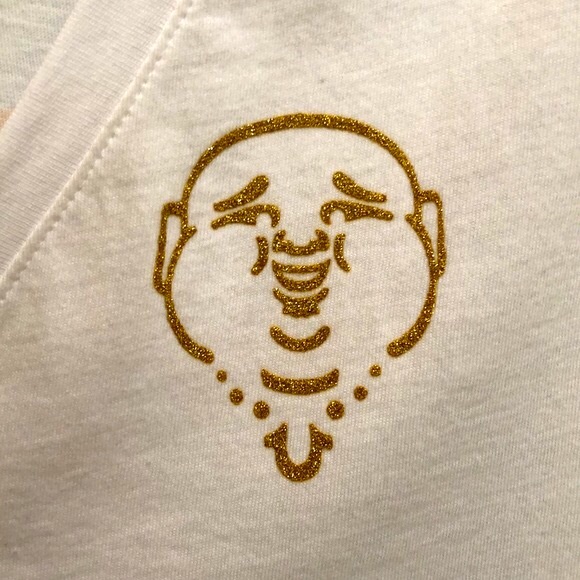 New True Religion Womens short sleeve t shirt. L. Black and shimmer gold writing - Picture 14 of 15